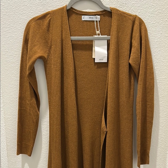 MANGO NEW Women's Brown ribbed Sweater Wrap Dress long sleeve - Picture 3 of 7